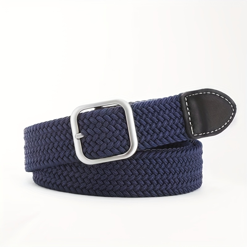 Woven Braided Belt Elastic Square Buckle One Size Fits Most